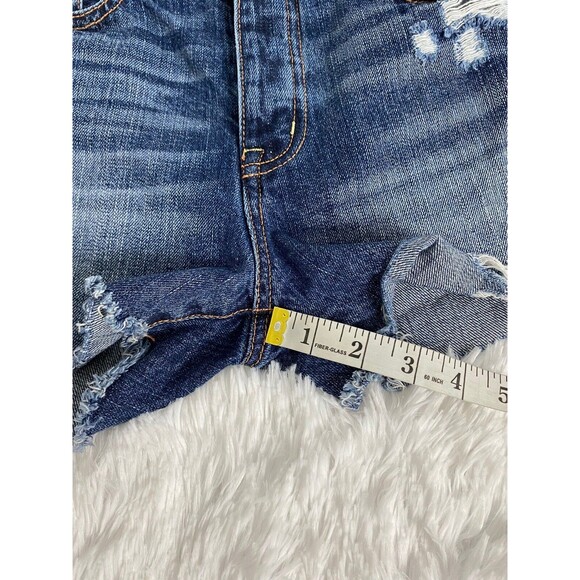 American Eagle Relaxed Shorts Women's Size 2 Dark Wash Distressed Blue - Picture 5 of 11